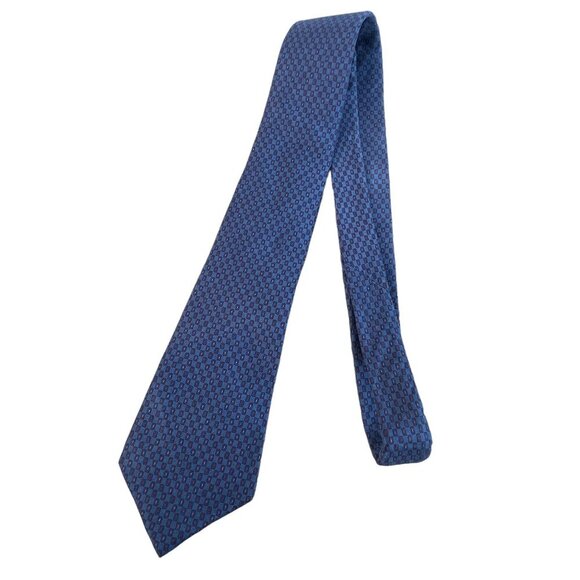 Oscar De La Renta Men's 100% Silk Geometric Pattern Necktie Blue Vintage - Picture 4 of 6